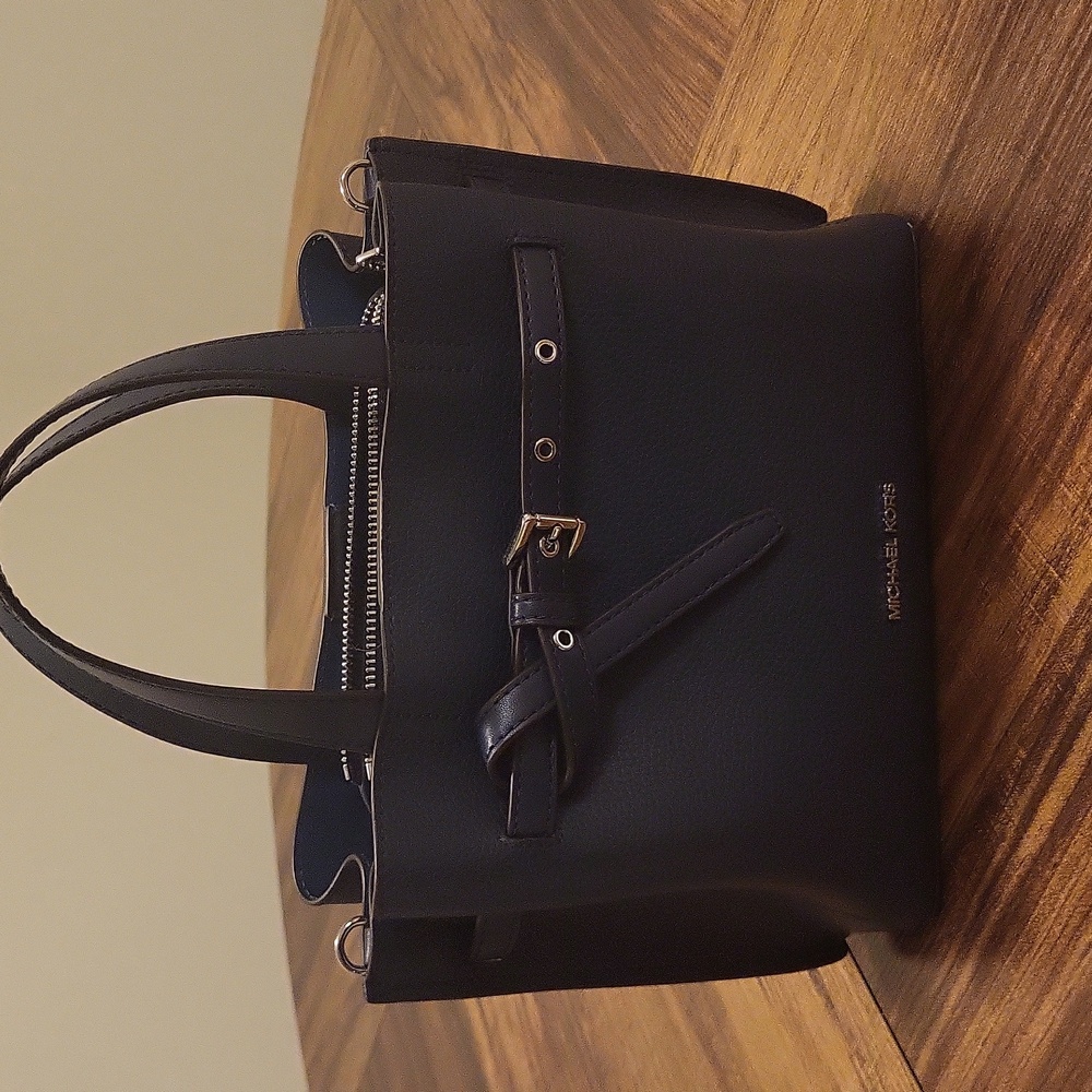 Michael Kors Emilia Small Pebbled Leather Navy Blue Satchel - Picture 2 of 8